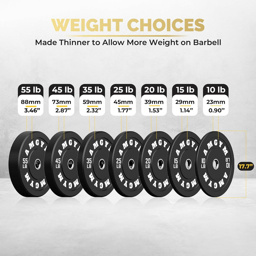 2 Inch Bumper Plates，10-500Lbs，Barbell Rubber Olympic Weight Plates Set for Home Gym, Strength Training & Weight Lifting, Multiple Options Colors